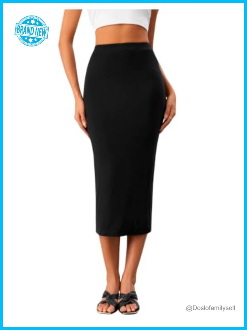 Women's High Waist Pencil Skirt Below Knee Slim Fit Midi Office Wear